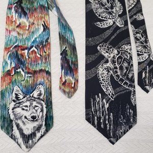 Vintage World Wildlife Fund Ties - Gray Wolves & Sea Turtles